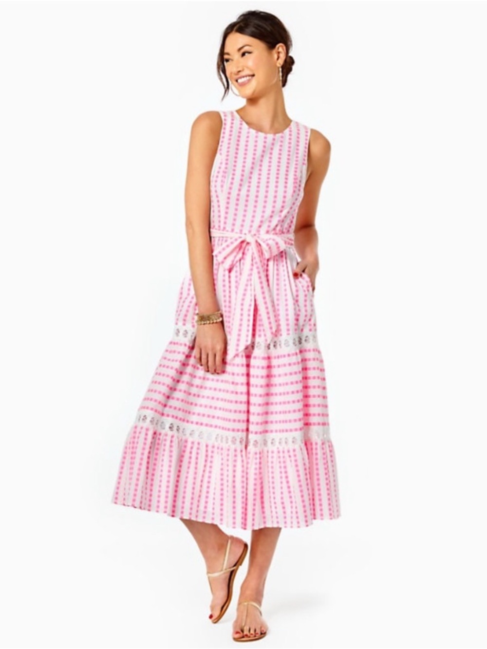 Lilly Pulitzer Maybella Pink White Lace Midi Dress 8